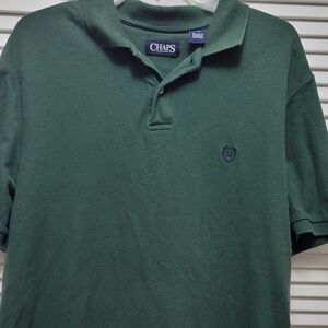 Chaps Green Collared Polo Shirt Men's Size L Button Front 100% Cotton